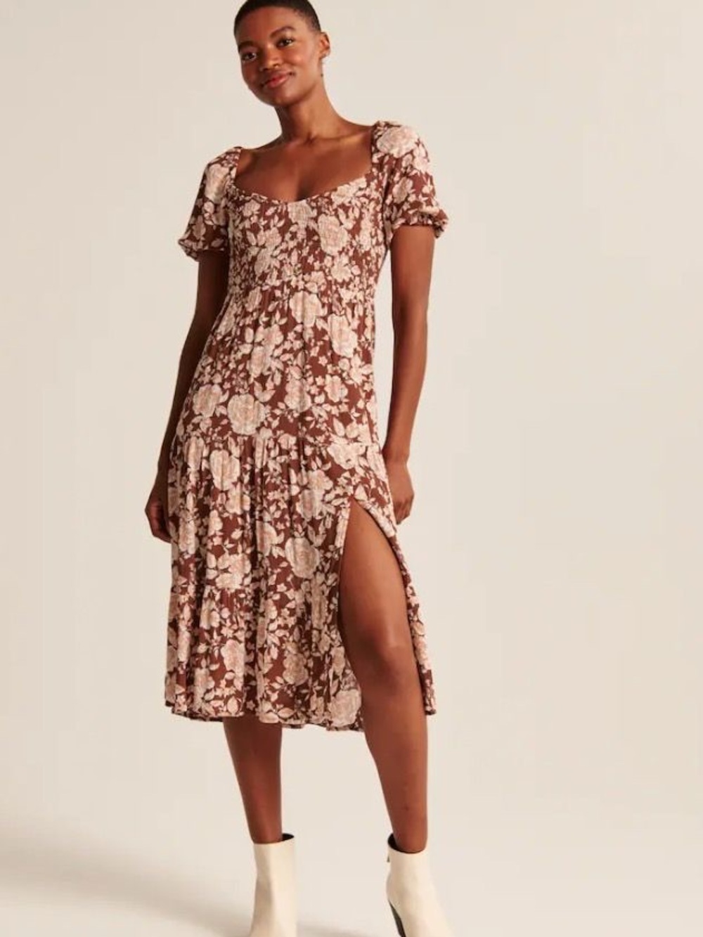 Abercrombie and Fitch floral puff sleeve smocked midi dress size M